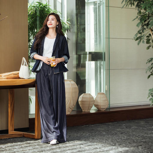 【林栖设计小店】（现货）【草木丹宁】牛仔外套蓝印花纹花边2025秋季新款国风上衣1953115 商品图1