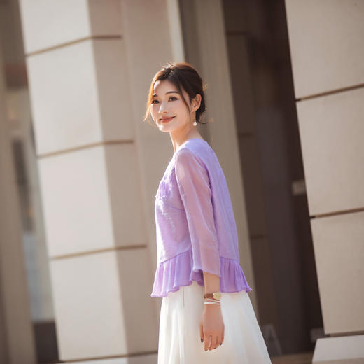 【林栖设计小店】【林栖推荐】【现货】天丝紫色修身气质2025早秋上衣衬衣女N1953292 商品图5