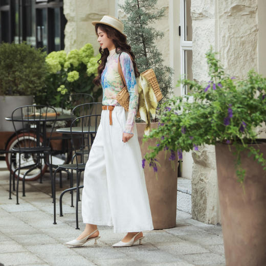 【林栖设计小店】【现货】绵羊毛毛织上衣油画衫优雅印花修身显瘦2025秋冬新款针织衫女1954004 商品图4