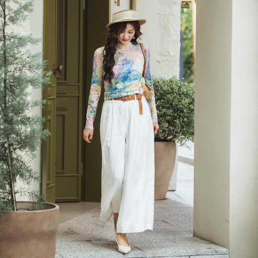 【林栖设计小店】【现货】绵羊毛毛织上衣油画衫优雅印花修身显瘦2025秋冬新款针织衫女1954004 商品图1