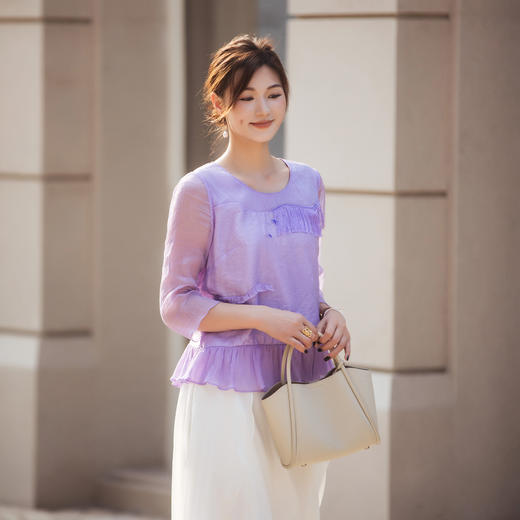 【林栖设计小店】【林栖推荐】【现货】天丝紫色修身气质2025早秋上衣衬衣女N1953292 商品图0
