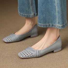 羊皮方头镂空透气洞洞鞋，一脚蹬舒适低跟浅口单鞋ZYY-A1295