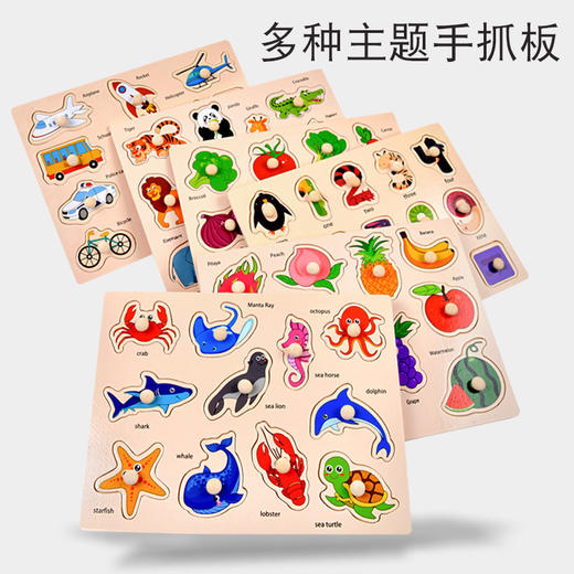 【寓教于乐，动手动脑，以学为乐！】木制儿童手抓板 早教开发 智力抓板 数字字母水果 动物蔬菜拼图拼板-QB 商品图2