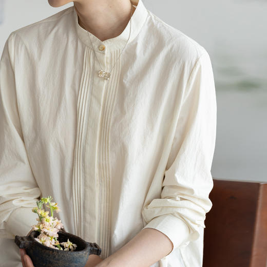 牧衣游原创 打条汉麻棉净色衬衫古朴禅意新中式上衣茶服 梨花梦 商品图0