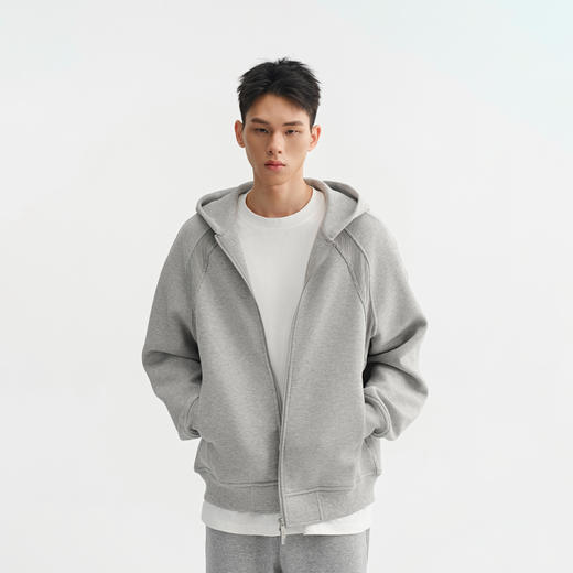 CHINISM赤尘 重磅空气层连帽开衫卫衣男2025秋季简约男士拉链外套 商品图0