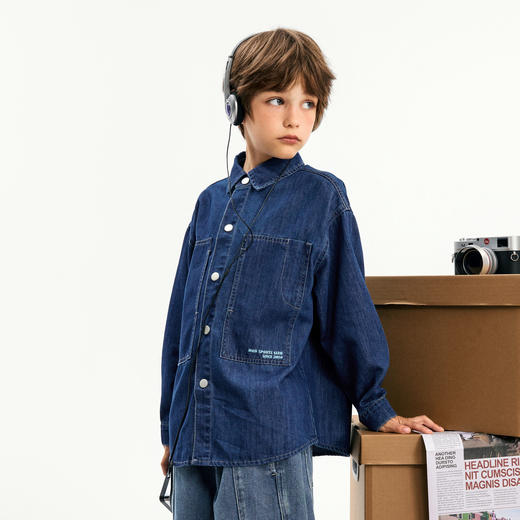 【MQD】童装男大童春秋季品学院风儿童潮酷休闲百搭牛仔衬衫外套 商品图1