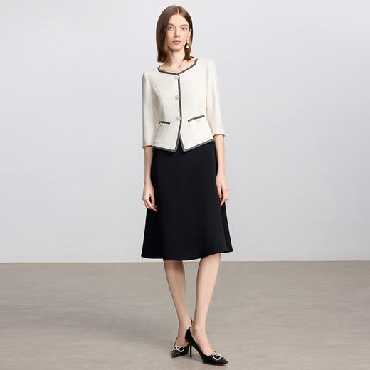 IWY/七分袖假两件撞色连衣裙女秋季七分袖小香风职业套裙Q1436 商品图3