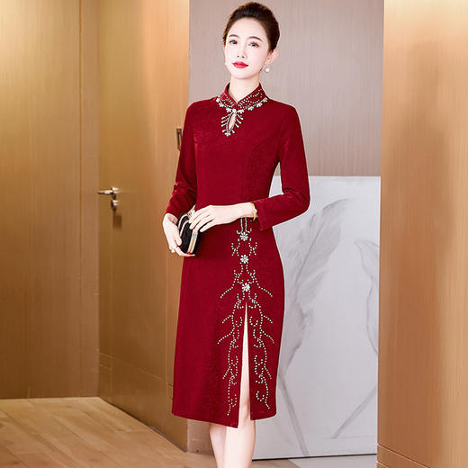 LC 2506端庄优雅显气质时尚洋气开叉旗袍裙 商品图1