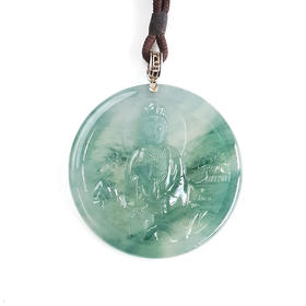 【天然正品】A货翡翠AU750收藏级白金镶天然细腻冰种蓝紫底飘蓝花观音坐莲（平安安乐）无事牌翡翠吊坠项链63.0*53.8*5.6MM（皆取最大值）中性款现售价：21800！120825XY13