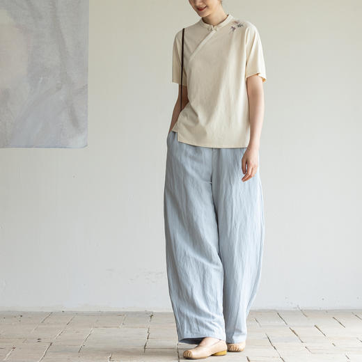 牧衣游原创 重磅丝麻净色裤子宽松 限量福利款 雯莱不支持会员折 商品图0