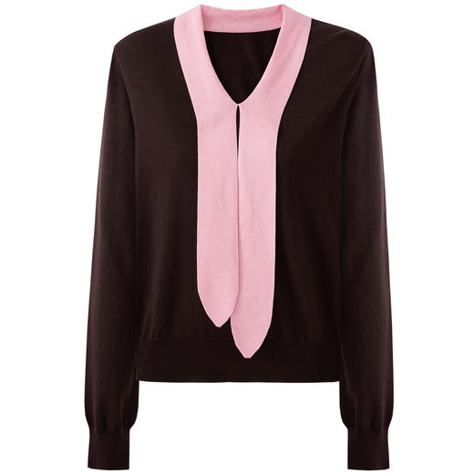 SELFWHO莱赛尔羊毛混纺撞色翻领巾毛衣女2025秋新款保暖针织上衣 商品图4