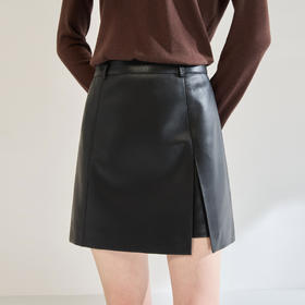 SH 25552极简时髦柔软质感半身皮裙显瘦高腰开衩A字短裙