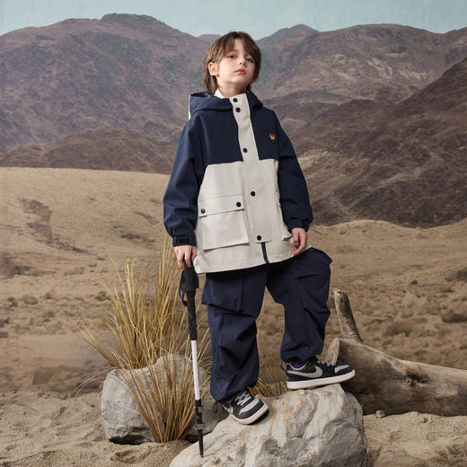 【MQD】童装男女童春秋季品儿童户外露营撞色工装风风衣外套 商品图4