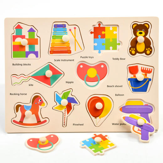 【寓教于乐，动手动脑，以学为乐！】木制儿童手抓板 早教开发 智力抓板 数字字母水果 动物蔬菜拼图拼板-QB 商品图11