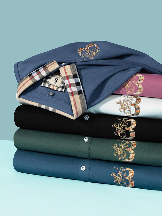 秋季上新！【低调内敛，亲肤舒适！】2025秋冬派森龙中年男士长袖T恤 POLO衫纯色刺绣翻领上衣 爸爸POLO衫-QB 商品图0