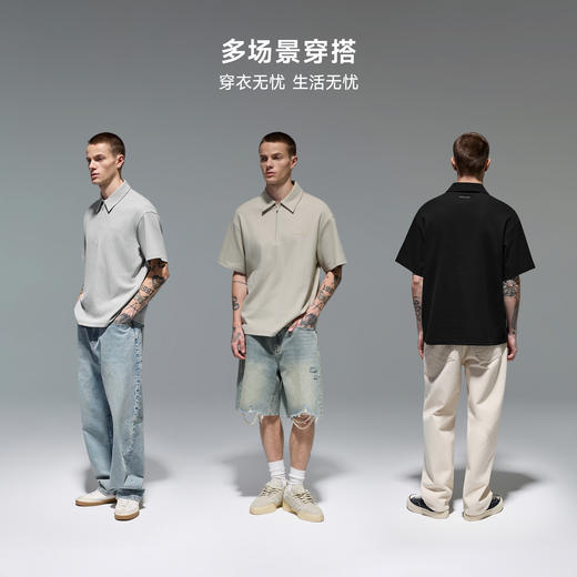 CHINISM赤尘 半拉链短袖polo衫男夏季宽松T恤男士翻领半袖上衣 商品图4