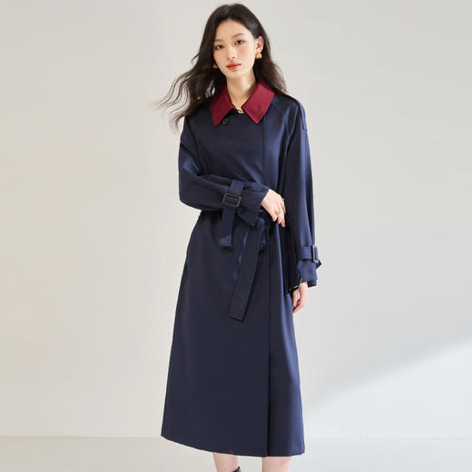 SH 25288通勤撞色领中长款英伦风高级感风衣气质外套 商品图2