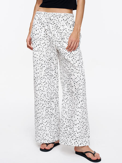 TR她热 随性出街 白色碎花抽绳花边松紧腰百搭阔腿直筒休闲裤 商品图4