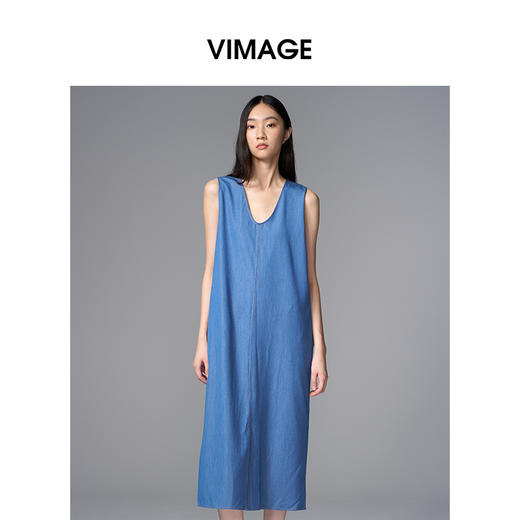 VIMAGE纬漫纪简约直筒宽松圆领休闲遮肉无袖连衣裙2025夏季新款V2307929 商品图3
