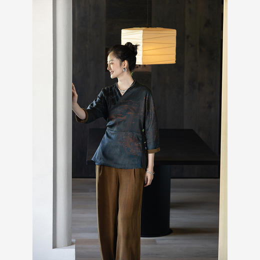 牧衣游原创 19姆米大漆香云纱外套轻薄禅意复古新中式开衫 涌云 商品图2