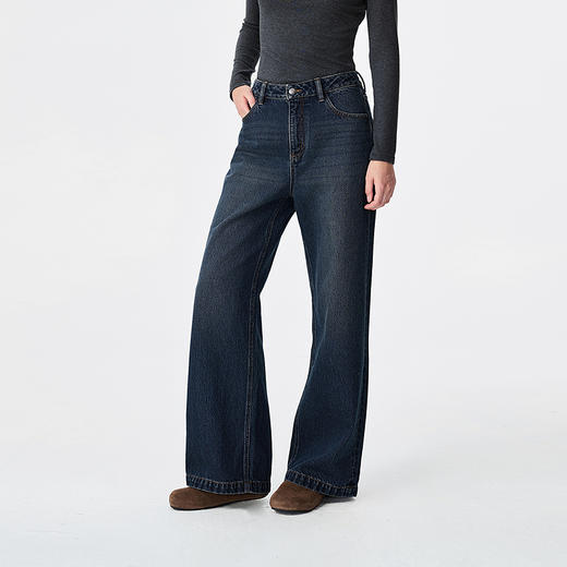 棉仓366619011-复古休闲感水洗牛仔丹宁阔腿裤 商品图1