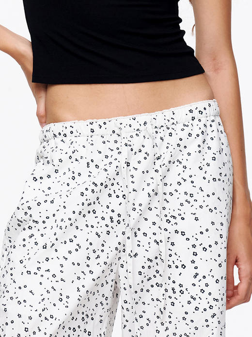 TR她热 随性出街 白色碎花抽绳花边松紧腰百搭阔腿直筒休闲裤 商品图1