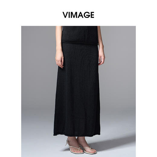 VIMAGE纬漫纪高腰简约百搭黑色廓形长款显瘦半身裙2025夏季新款V2301939 商品图3