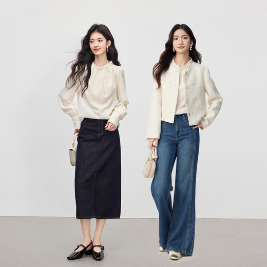 【08/12新品】熙世界醋酸钉珠花苞领衬衫女长袖2025秋季新款复古宫廷风气质上衣 商品图4