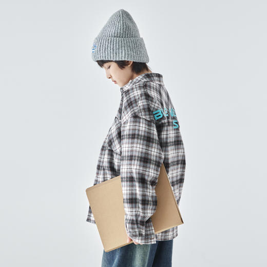 预售3.29发 蓝汽水25年秋季新款亲子装中大男童经典格纹衬衫撞色纽扣印花上衣 商品图2