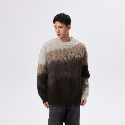 CHINISM赤尘 渐变圆领毛衣男冬季慵懒男士针织衫上衣男生高级线衣 商品图2