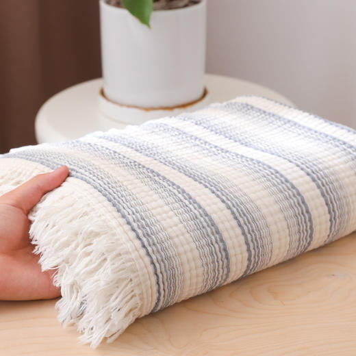 自然醒全棉100%棉四层纱流苏边毛毯子办公室午睡毯子沙发盖毯新款加厚流苏披肩毯JY 商品图5