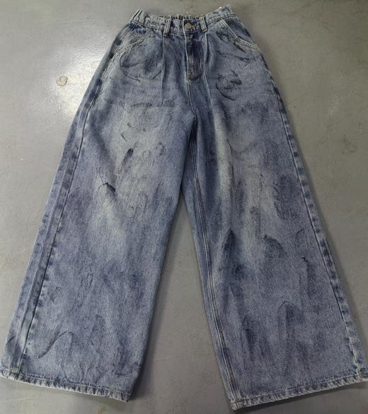 MZ松紧腰刷漆做旧牛仔阔腿裤50326夏季062812330091 商品图0