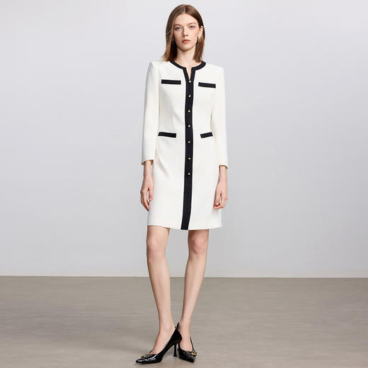 IWY/法式简约黑白撞色连衣裙女秋季长袖正式场合商务职业裙Q1443 商品图2