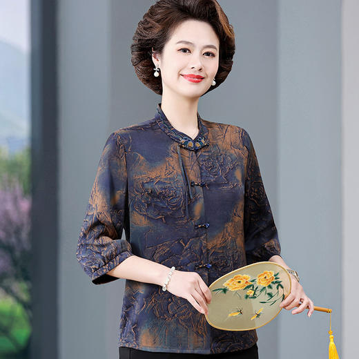 W592-2589-80-118春夏装重磅真丝衬衫女洋气中老年衬衣桑蚕丝长袖T恤小衫 商品图1