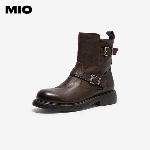 MIO米奥水洗牛皮切尔西靴皮带扣擦色褶皱马丁靴女鞋M255672601 商品图1