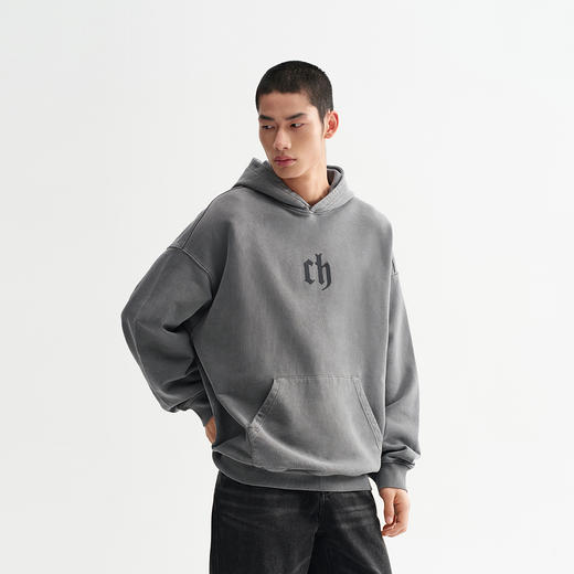 CHINISM赤尘 水洗黑重磅字母印花连帽卫衣男冬季新款美式做旧帽衫 商品图2