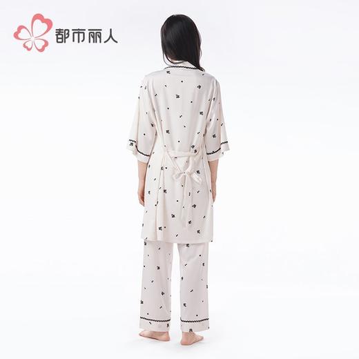 都市丽人冰雪丝印花睡衣女士家居服吊带长裤外袍丝质三件套LHH5A7 商品图8
