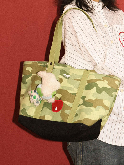 Tagi 想象苹果拼色复古帆布托特包 拼色通勤复古单肩包帆布托特手提斜挎包 商品图1