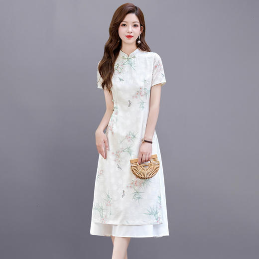 新中式国风改良旗袍连衣裙，显瘦气质提花盘扣绝美裙子HR-MJ996230 商品图0