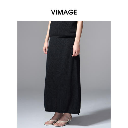 VIMAGE纬漫纪高腰简约百搭黑色廓形长款显瘦半身裙2025夏季新款V2301939 商品图1