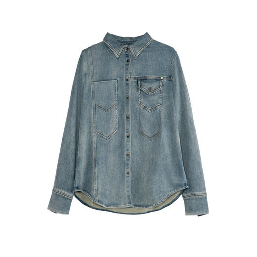 谜底牛仔衬衫长袖女2025秋季新款复古修身水洗牛仔衬衣257MC7738 商品图4