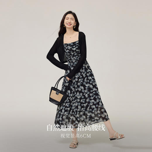 【08/12新品】熙世界复古印花吊带连衣裙套装女2025早秋新款针织开衫裙子两件套 商品图2