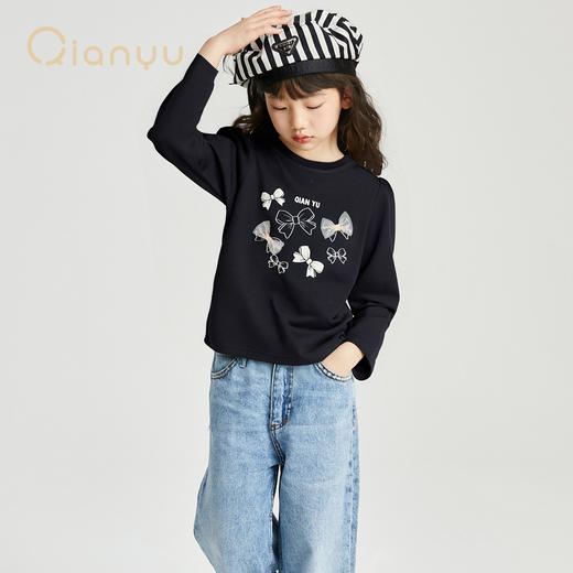笛莎千与2025秋季新款女童甜美蝴蝶结装饰长袖T恤 商品图2