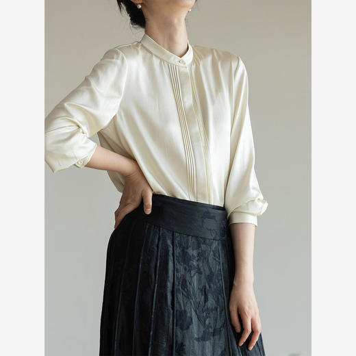 牧衣游原创 重磅22姆米净色真丝衬衫轻薄立领中式风上衣 半嵩秋水 商品图1