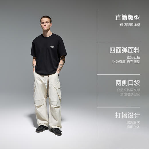 CHINISM赤尘 美式工装裤男秋季新款直筒褶皱伞兵裤 商品图2