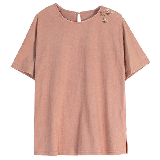 牧衣游原创 手工刺绣32支纯棉T恤女圆领宽松百搭休闲短袖 月色清 商品图4