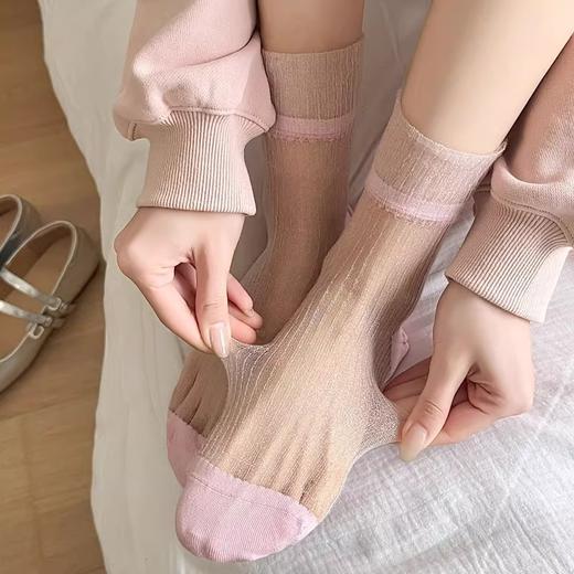 雀说3双装芭蕾风袜子女夏薄款透气蕾丝中筒袜凉感玻璃丝水晶袜诸暨百搭女袜 商品图0