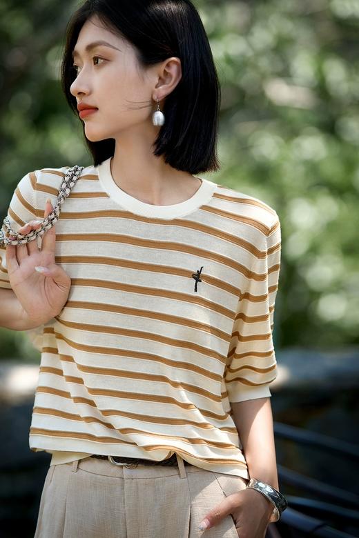 新款天丝莱赛尔桑蚕丝条纹芭蕾女孩刺绣衫 商品图4