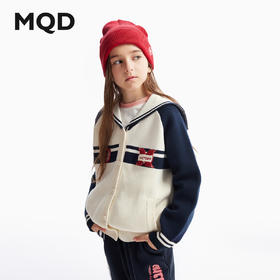 【MQD】童装女童春秋装毛衣开衫款海军领儿童连帽针织衫外套线衫