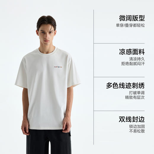【凉感】CHINISM赤尘 彩虹刺绣短袖T恤男夏季男士速干白色半袖 商品图1